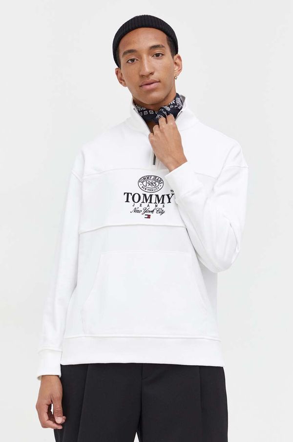 Tommy Jeans Pamučna dukserica Tommy Jeans za muškarce, boja: bijela, s aplikacijom