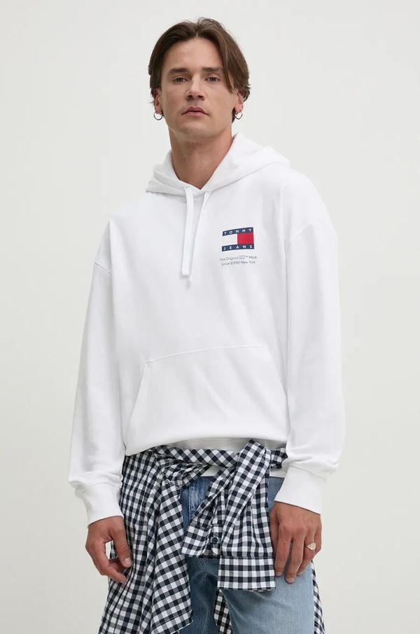 Tommy Jeans Pamučna dukserica Tommy Jeans za muškarce, boja: bijela, s kapuljačom, s tiskom, DM0DM20500
