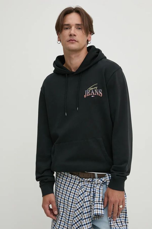 Tommy Jeans Pamučna dukserica Tommy Jeans za muškarce, boja: crna, s kapuljačom, s tiskom, DM0DM19246