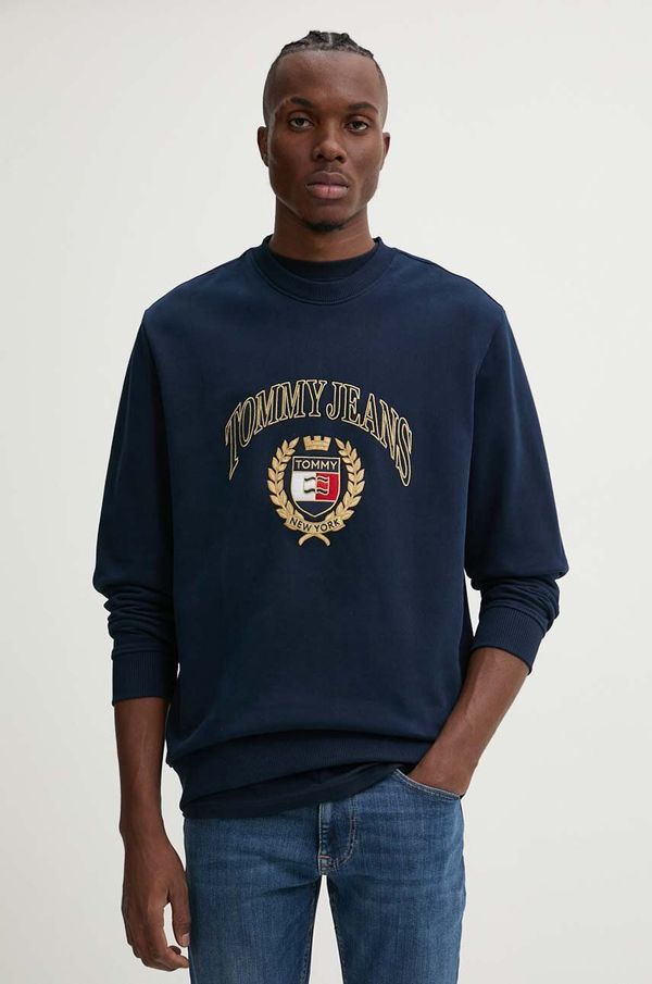 Tommy Jeans Pamučna dukserica Tommy Jeans za muškarce, boja: tamno plava, s aplikacijom, DM0DM19755