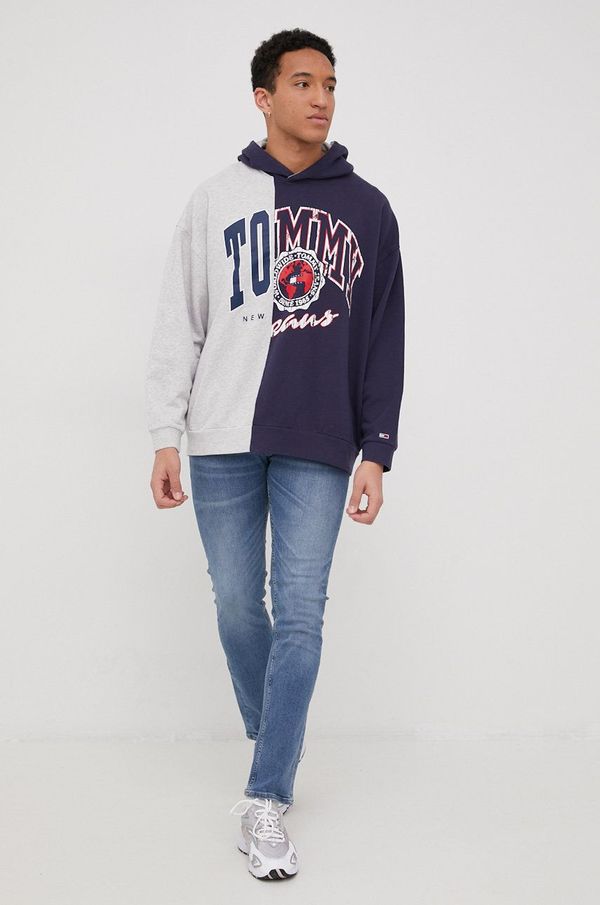 Tommy Jeans Pamučna dukserica Tommy Jeans za muškarce, boja: tamno plava, s kapuljačom, melanž