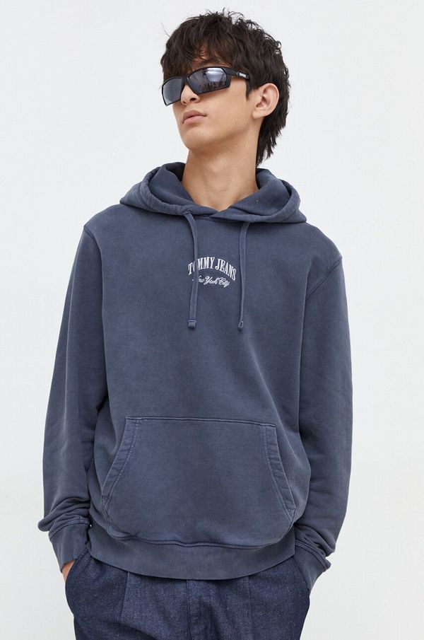 Tommy Jeans Pamučna dukserica Tommy Jeans za muškarce, boja: tamno plava, s kapuljačom, s aplikacijom