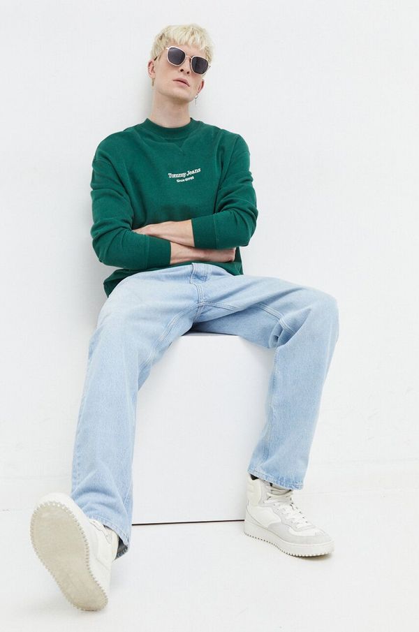 Tommy Jeans Pamučna dukserica Tommy Jeans za muškarce, boja: zelena, s aplikacijom