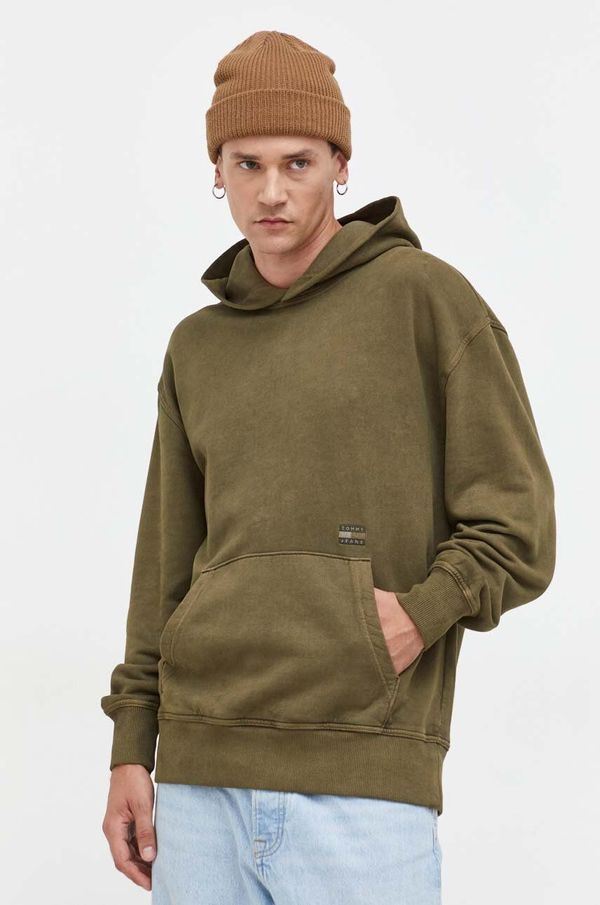 Tommy Jeans Pamučna dukserica Tommy Jeans za muškarce, boja: zelena, s kapuljačom, s aplikacijom