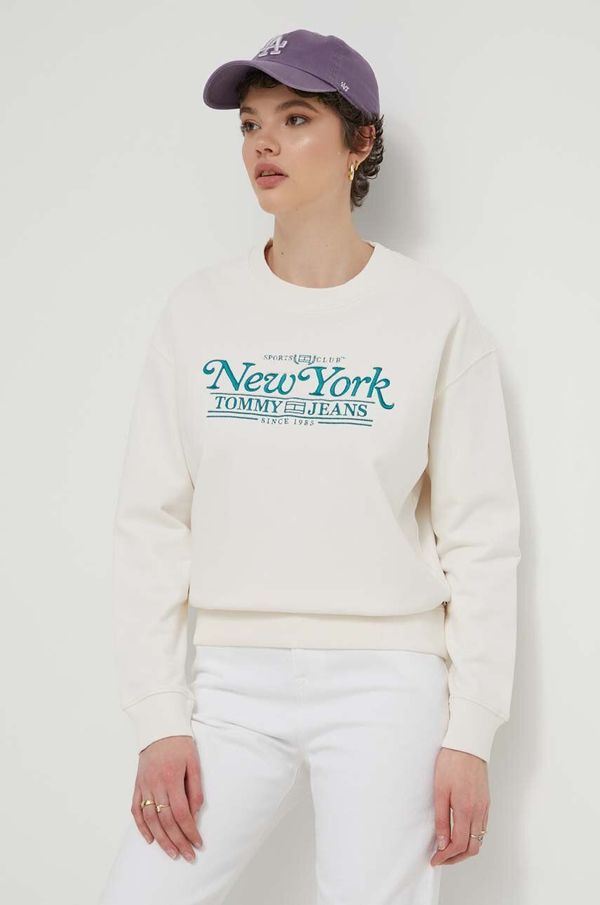 Tommy Jeans Pamučna dukserica Tommy Jeans za žene, boja: bež, s aplikacijom