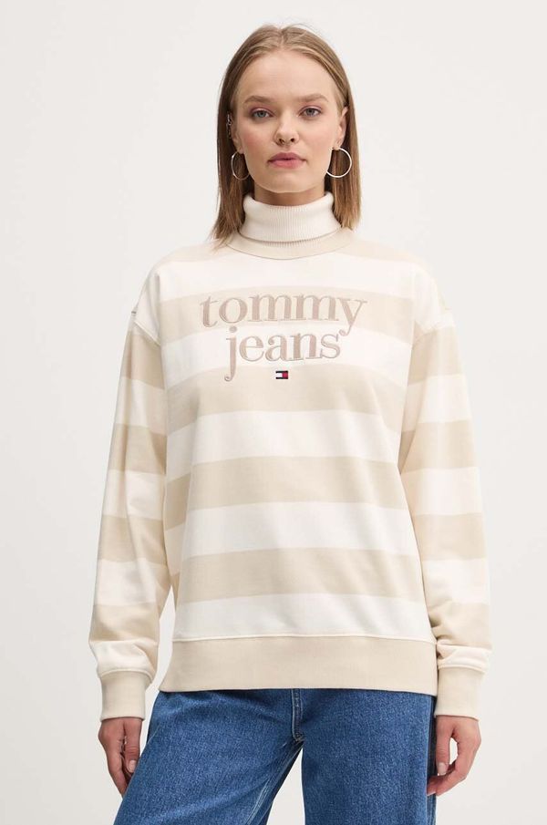 Tommy Jeans Pamučna dukserica Tommy Jeans za žene, boja: bež, s uzorkom, DW0DW19041
