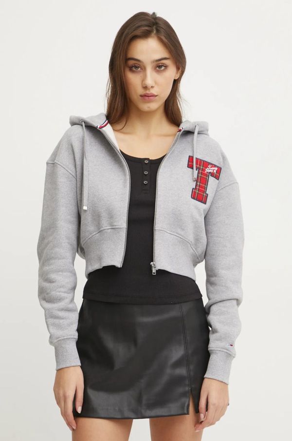 Tommy Jeans Pamučna dukserica Tommy Jeans za žene, boja: siva, s kapuljačom, melanž, DW0DW20535