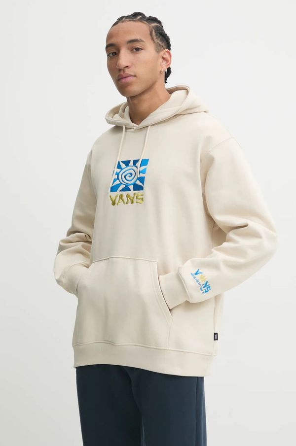 Vans Pamučna dukserica Vans za muškarce, boja: bež, s kapuljačom, s aplikacijom, VN000JXD2N11