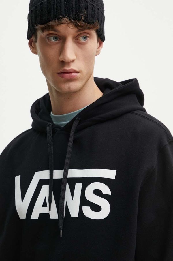 Vans Pamučna dukserica Vans za muškarce, boja: crna, s kapuljačom, s tiskom, VN000HNXBLK1