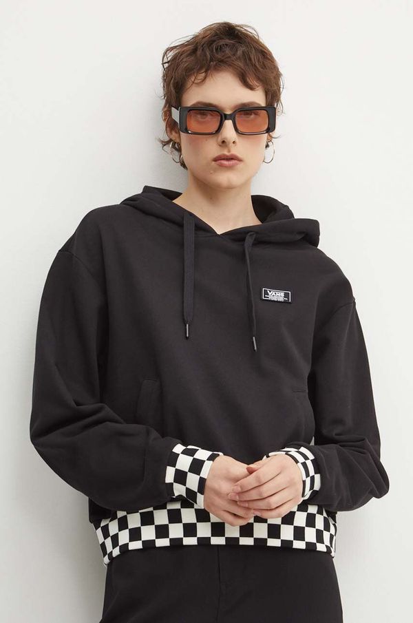 Vans Pamučna dukserica Vans za žene, boja: crna, s kapuljačom, s aplikacijom, VN000GJ2BLK1