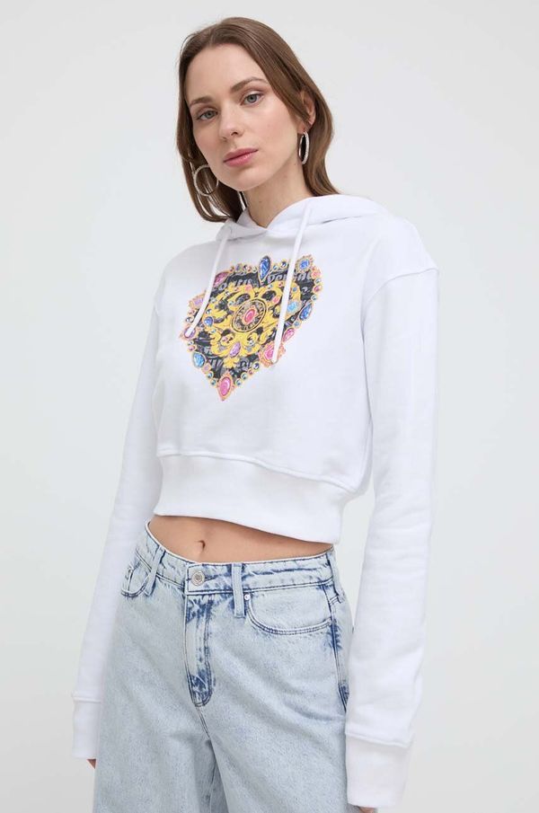 Versace Jeans Couture Pamučna dukserica Versace Jeans Couture za žene, boja: bijela, s kapuljačom, s tiskom