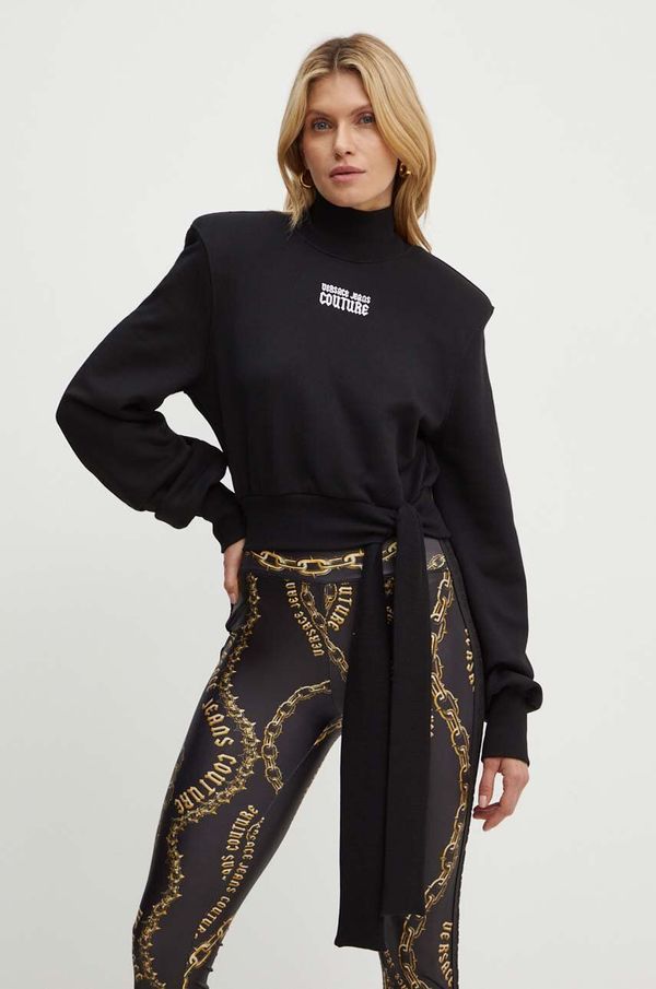 Versace Jeans Couture Pamučna dukserica Versace Jeans Couture za žene, boja: crna, s aplikacijom, 77HAI311 F0010