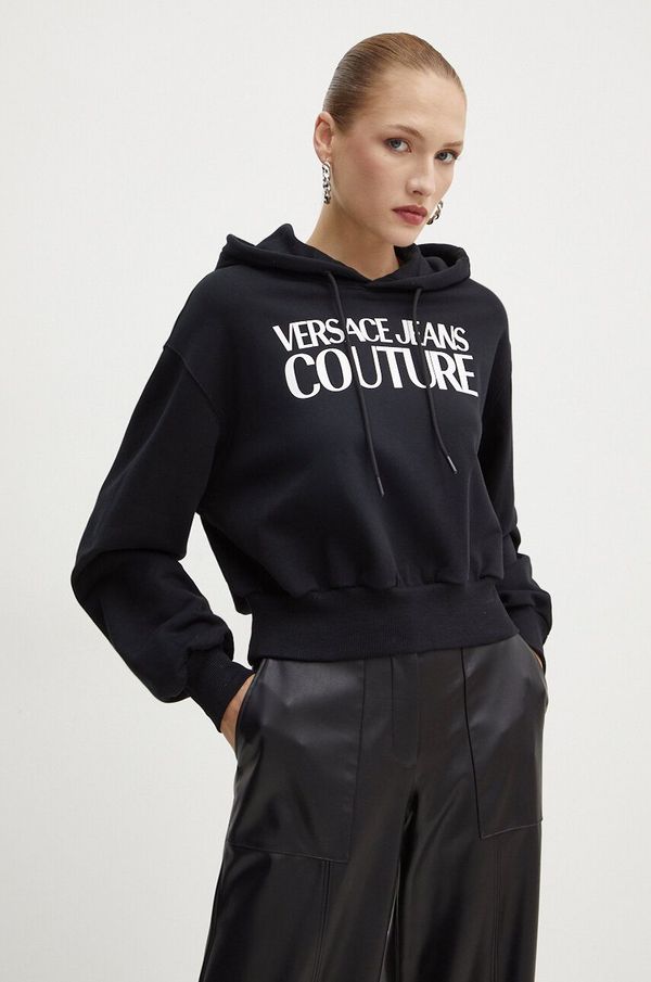 Versace Jeans Couture Pamučna dukserica Versace Jeans Couture za žene, boja: crna, s kapuljačom, s tiskom, 77HAIE08 CF00E
