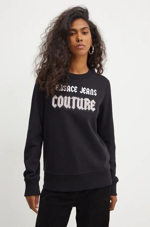 Versace Jeans Couture Pamučna dukserica Versace Jeans Couture za žene, boja: crna, s tiskom, 77HAIC02 CF00C