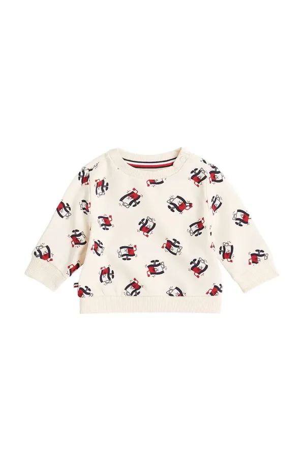 Tommy Hilfiger Pamučna dukserica za bebe Tommy Hilfiger boja: bež, s uzorkom, KN0KN02029