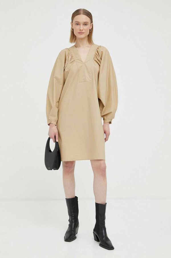 By Malene Birger Pamučna haljina By Malene Birger boja: bež, mini, oversize