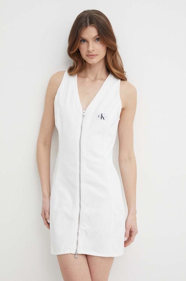 Calvin Klein Jeans Pamučna haljina Calvin Klein Jeans boja: bijela, mini, ravna, J20J222782