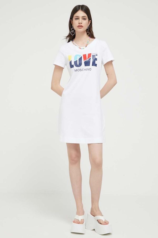 Love Moschino Pamučna haljina Love Moschino boja: bijela, mini, ravna