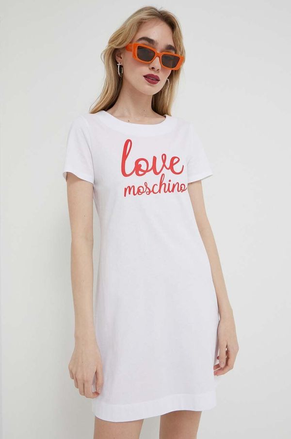 Love Moschino Pamučna haljina Love Moschino boja: bijela, mini, ravna