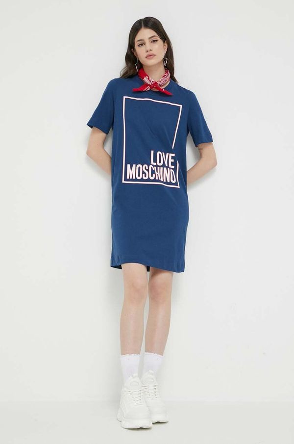 Love Moschino Pamučna haljina Love Moschino boja: tamno plava, mini, ravna