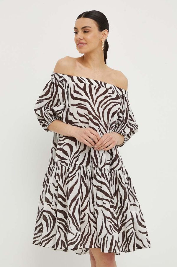 Max Mara Beachwear Pamučna haljina Max Mara Beachwear boja: smeđa, mini, širi se prema dolje, 2416221049600