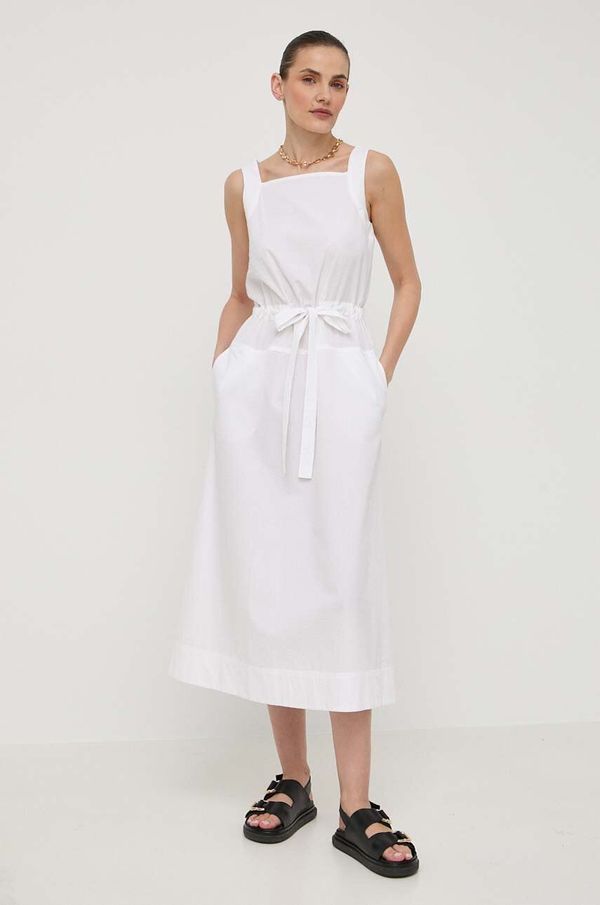 Max Mara Leisure Pamučna haljina Max Mara Leisure boja: bijela, midi, širi se prema dolje