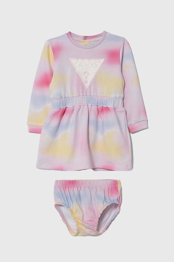 Guess Pamučna haljina za bebe Guess boja: ružičasta, mini, širi se prema dolje, A4YK04 KA6R3
