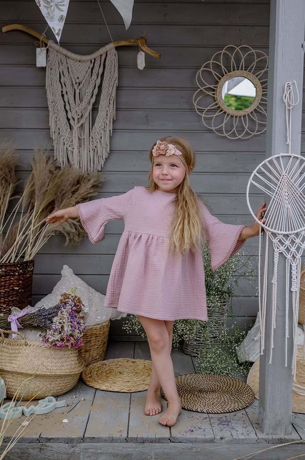 Jamiks Pamučna haljina za bebe Jamiks boja: ružičasta, mini, širi se prema dolje