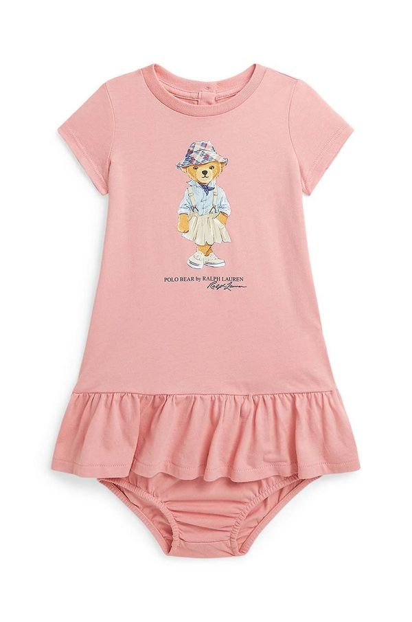 Polo Ralph Lauren Pamučna haljina za bebe Polo Ralph Lauren boja: ružičasta, mini, širi se prema dolje, 310941153001