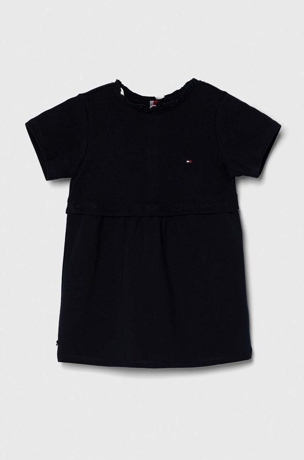Tommy Hilfiger Pamučna haljina za bebe Tommy Hilfiger boja: tamno plava, mini, širi se prema dolje