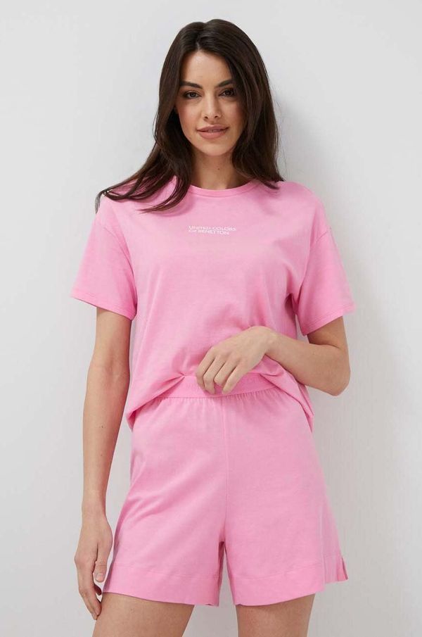 United Colors of Benetton Pamučna homewear majica kratkih rukava United Colors of Benetton boja: ružičasta
