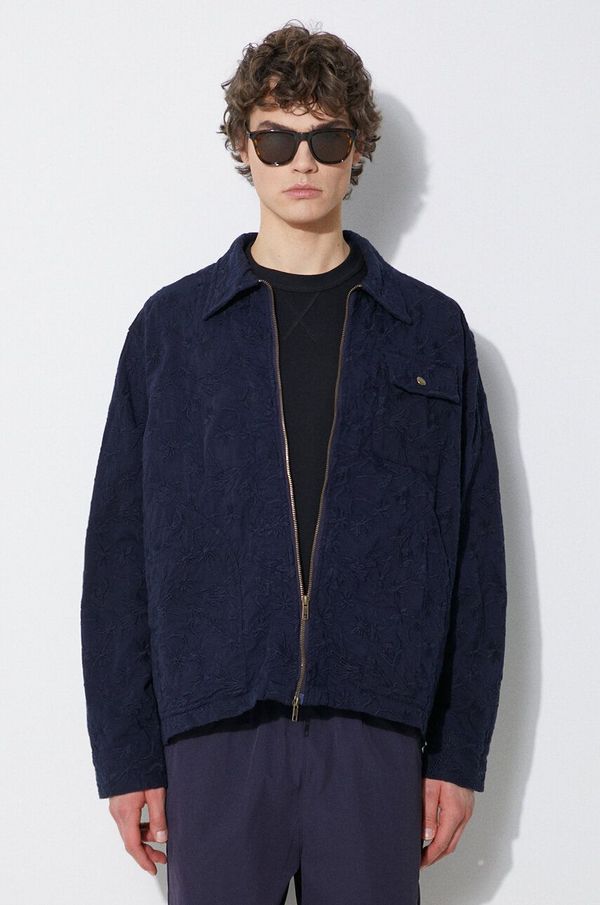 Corridor Pamučna jakna Corridor Floral Embroidered Zip Jacket boja: tamno plava, za prijelazno razdoblje, oversize, JKT0019