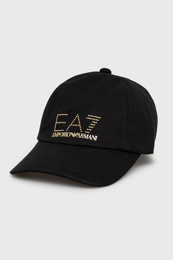 EA7 Emporio Armani Pamučna kapa EA7 Emporio Armani boja: crna, s aplikacijom