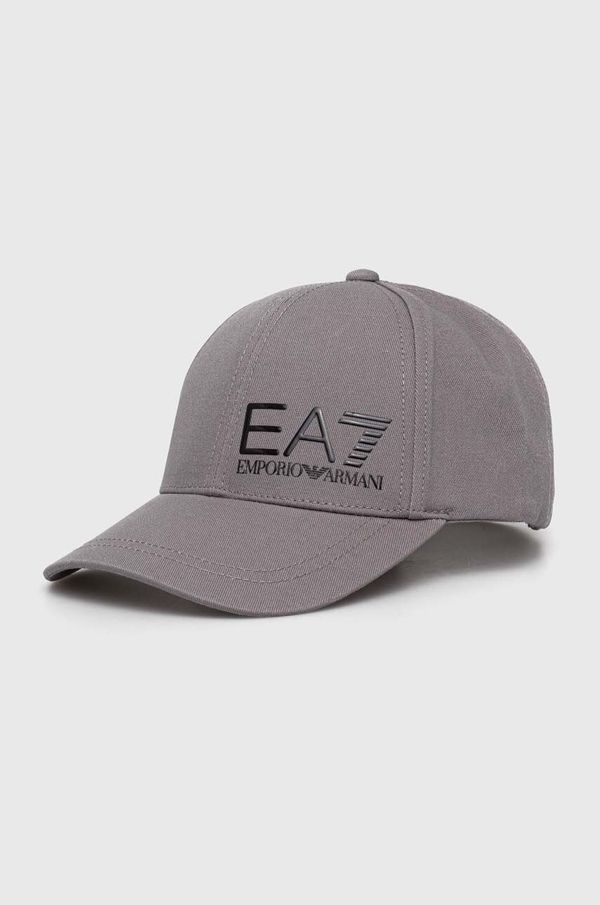 EA7 Emporio Armani Pamučna kapa sa šiltom EA7 Emporio Armani boja: siva, s aplikacijom