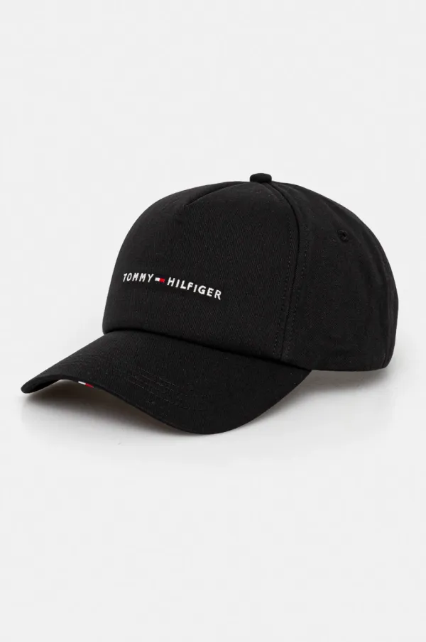 Tommy Hilfiger Pamučna kapa sa šiltom Tommy Hilfiger boja: crna, s aplikacijom, AM0AM13162