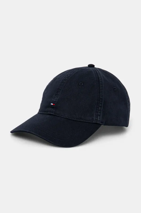 Tommy Hilfiger Pamučna kapa sa šiltom Tommy Hilfiger boja: tamno plava, bez uzorka, AW0AW17131