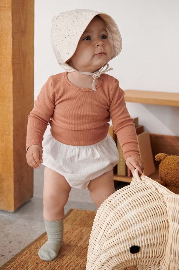 Liewood Pamučna kapa za bebe Liewood Rae Baby Anglaise Sun Hat With Ears boja: bež, od tanke pletenine, pamučna