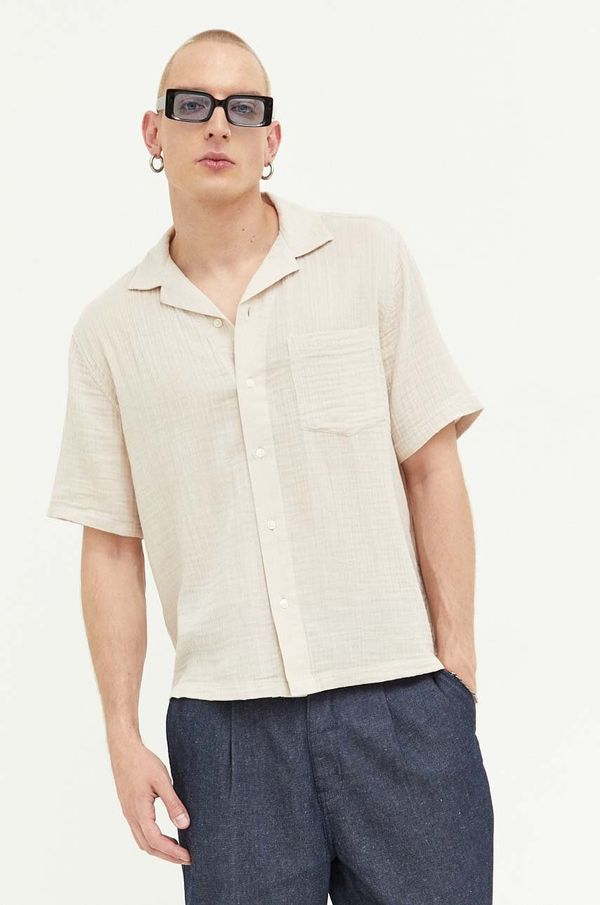Abercrombie & Fitch Pamučna košulja Abercrombie & Fitch za muškarce, boja: bež, regular