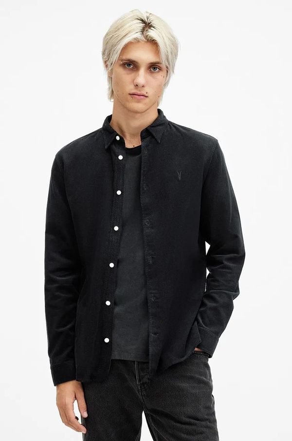 AllSaints Pamučna košulja AllSaints BIRCHWOOD za muškarce, boja: crna, slim, s klasičnim ovratnikom, M144SB