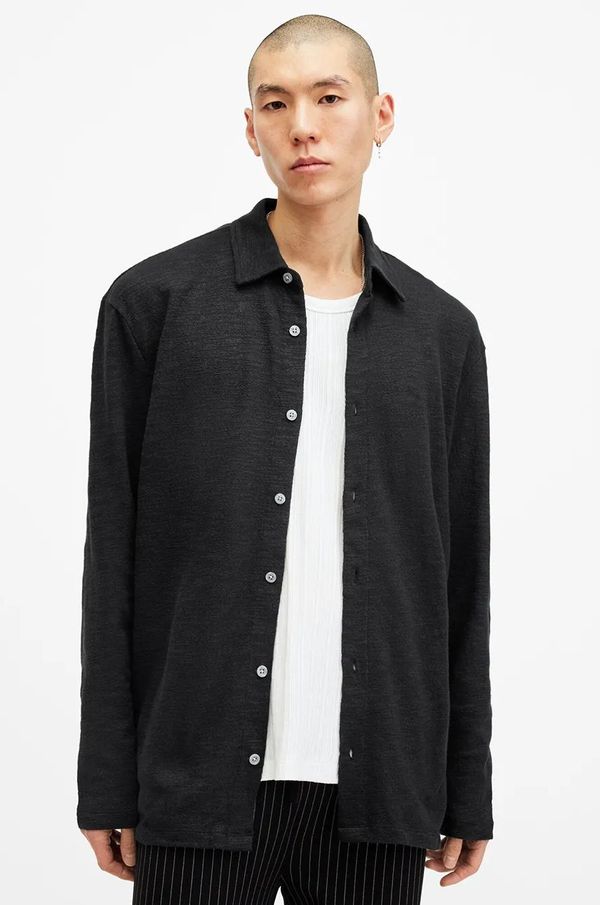AllSaints Pamučna košulja AllSaints FOSTER za muškarce, boja: crna, relaxed, s klasičnim ovratnikom, M004PB