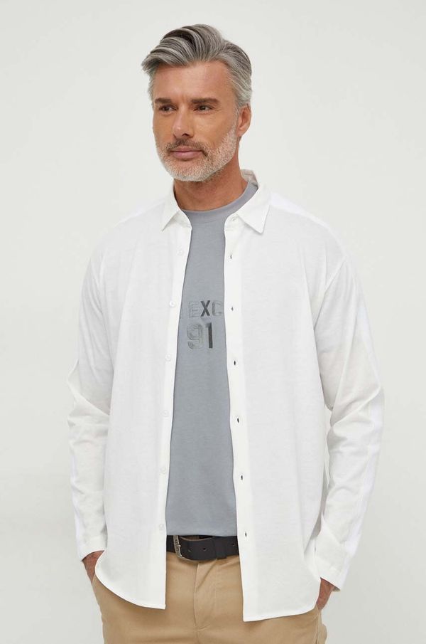 Armani Exchange Pamučna košulja Armani Exchange za muškarce, boja: bež, relaxed, s klasičnim ovratnikom, 3DZCLA ZJ9AZ