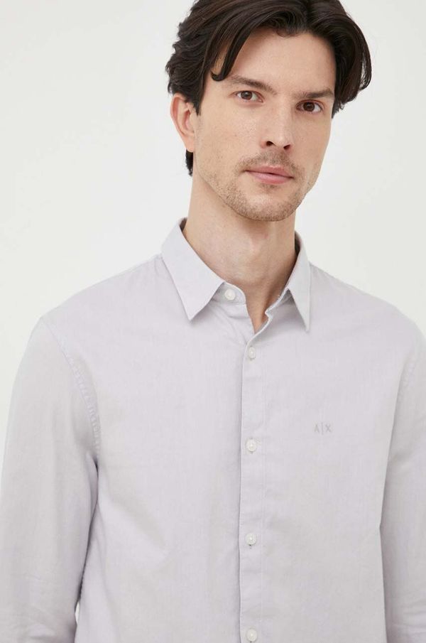 Armani Exchange Pamučna košulja Armani Exchange za muškarce, boja: siva, slim, s klasičnim ovratnikom