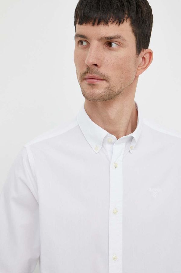 Barbour Pamučna košulja Barbour za muškarce, boja: bijela, regular, s button-down ovratnikom
