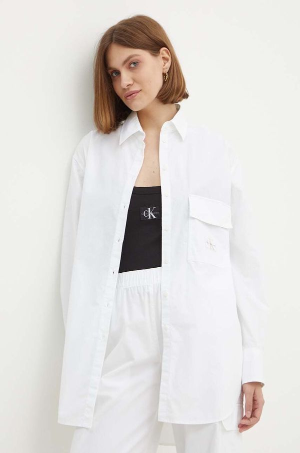 Calvin Klein Jeans Pamučna košulja Calvin Klein Jeans za žene, boja: bijela, relaxed, s klasičnim ovratnikom, J20J223867