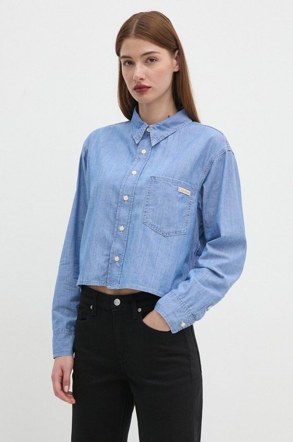 Calvin Klein Jeans Pamučna košulja Calvin Klein Jeans za žene, relaxed, s klasičnim ovratnikom, J20J224899