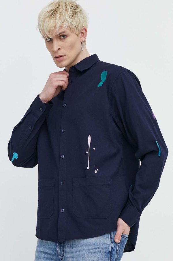 Desigual Pamučna košulja Desigual IAN za muškarce, boja: tamno plava, regular, s klasičnim ovratnikom, 24SMCW15
