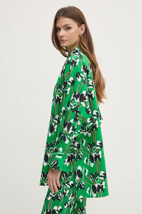 DIANE VON FURSTENBERG Pamučna košulja DIANE VON FURSTENBERG za žene, boja: zelena, relaxed, s klasičnim ovratnikom, DVFBL4S003