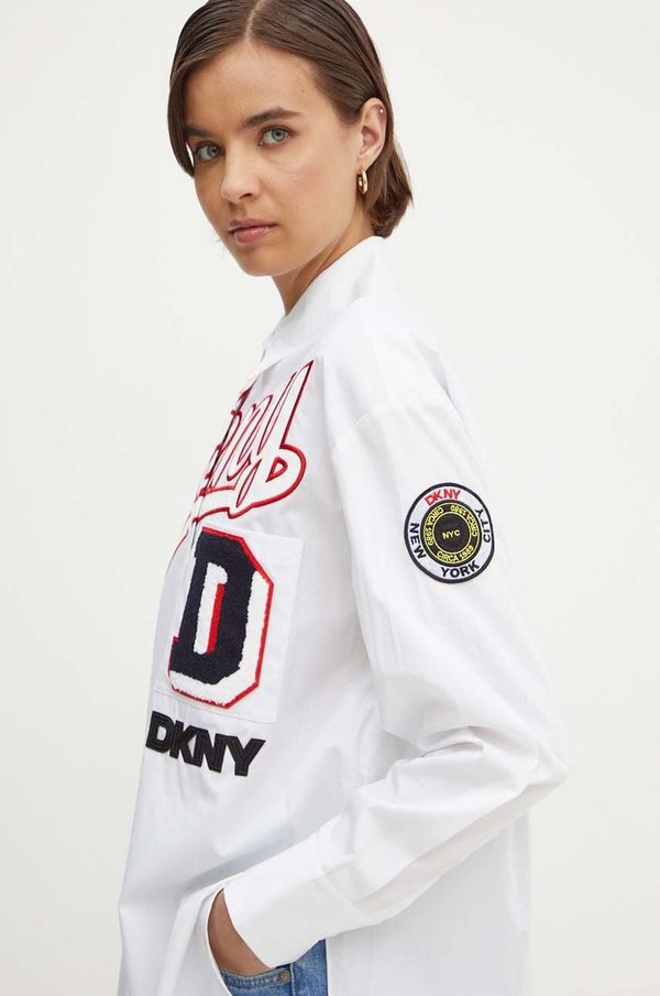 DKNY Pamučna košulja Dkny HEART OF NY za žene, boja: bijela, relaxed, s klasičnim ovratnikom, D2B4A106