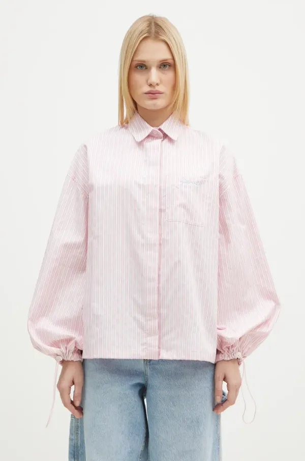 Fiorucci Pamučna košulja Fiorucci Elasticated Balloon Sleeve za žene, boja: ružičasta, relaxed, s klasičnim ovratnikom, W01FPTLO170CO01PN03