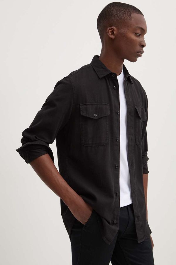 G-Star Raw Pamučna košulja G-Star Raw za muškarce, boja: crna, regular, s klasičnim ovratnikom